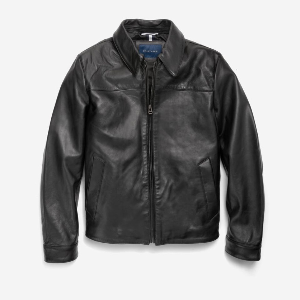 Cole Haan Black Signature Men's Genuine Leather Aviator Jacket